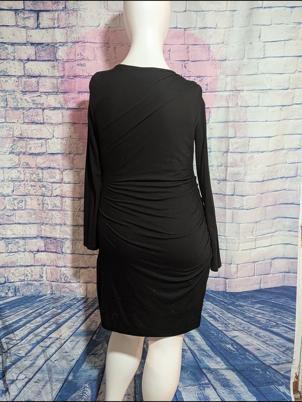 Banana Republic Black Long-Sleeve Ruched Sheath Dress